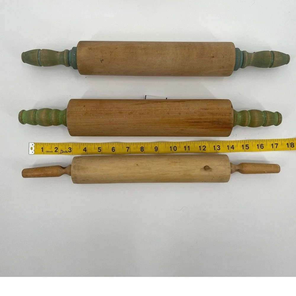 Unbranded Rolling Pin Set 3pc Tan Wood Vintage Farmhouse Cottagecore Primitive